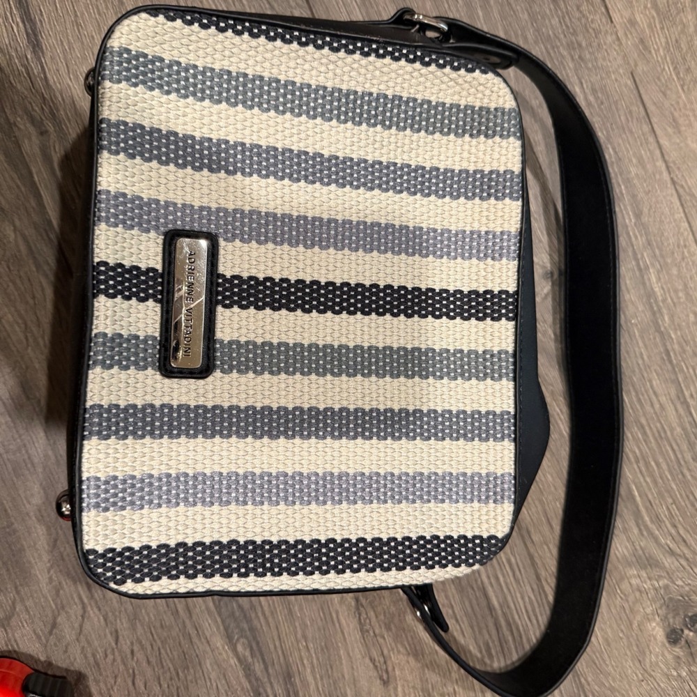 Adrienne Vittadini Striped Woven Crossbody Bag Black White Grey